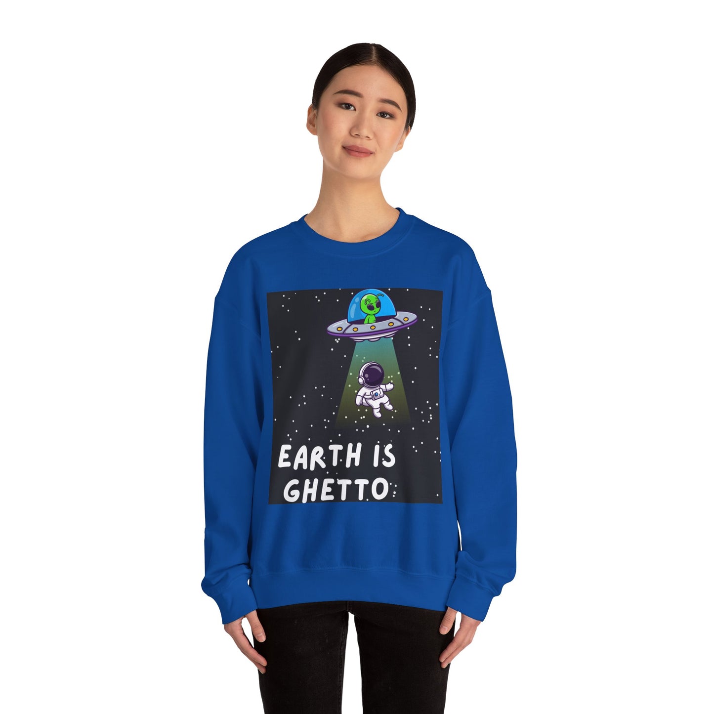 Earth is Ghetto Unisex Heavy Blend™ Crewneck Sweatshirt - Fun Space Graphic Sweatshirt for Cosmic Lovers