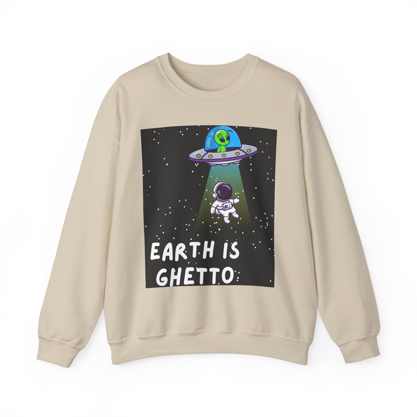 Earth is Ghetto Unisex Heavy Blend™ Crewneck Sweatshirt - Fun Space Graphic Sweatshirt for Cosmic Lovers