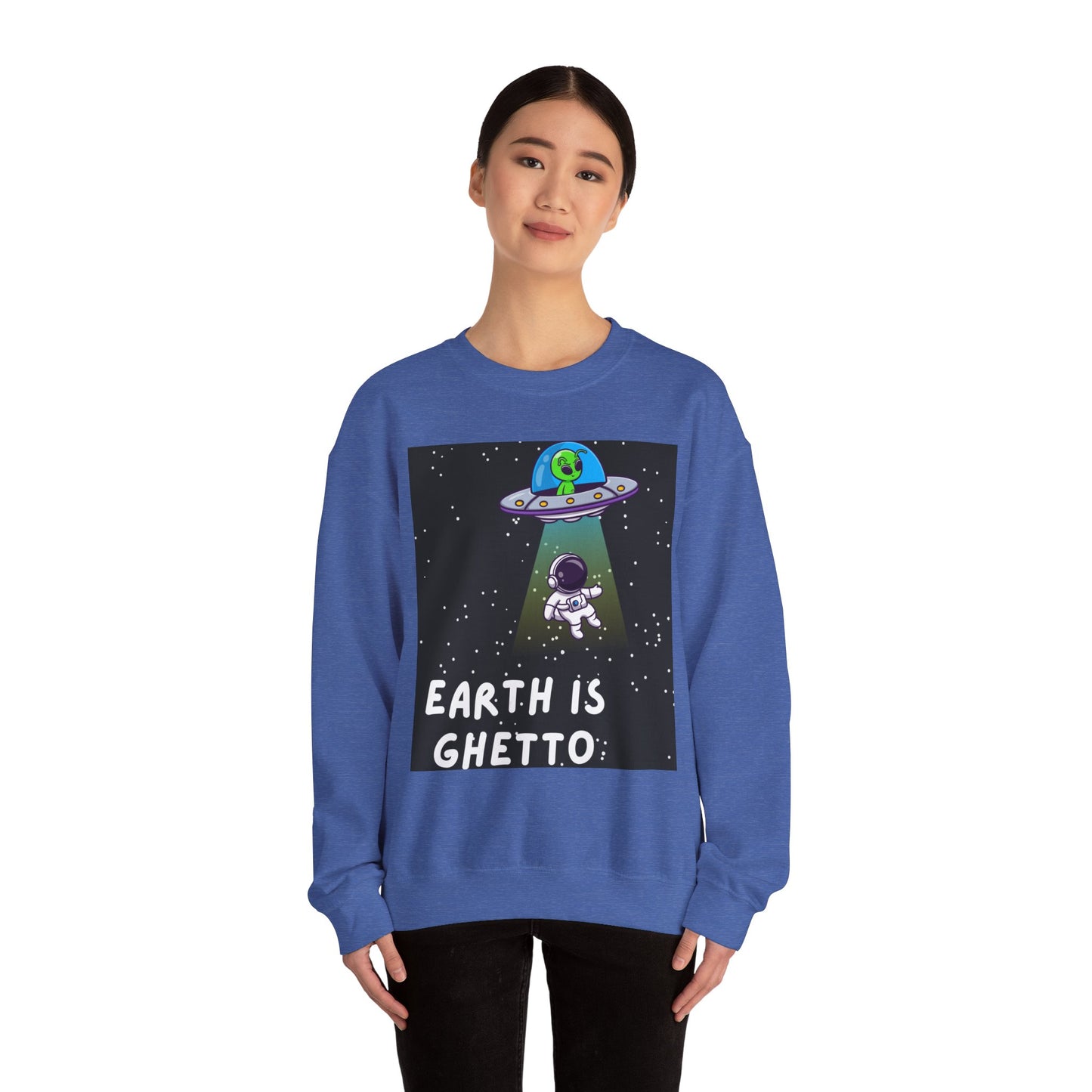 Earth is Ghetto Unisex Heavy Blend™ Crewneck Sweatshirt - Fun Space Graphic Sweatshirt for Cosmic Lovers