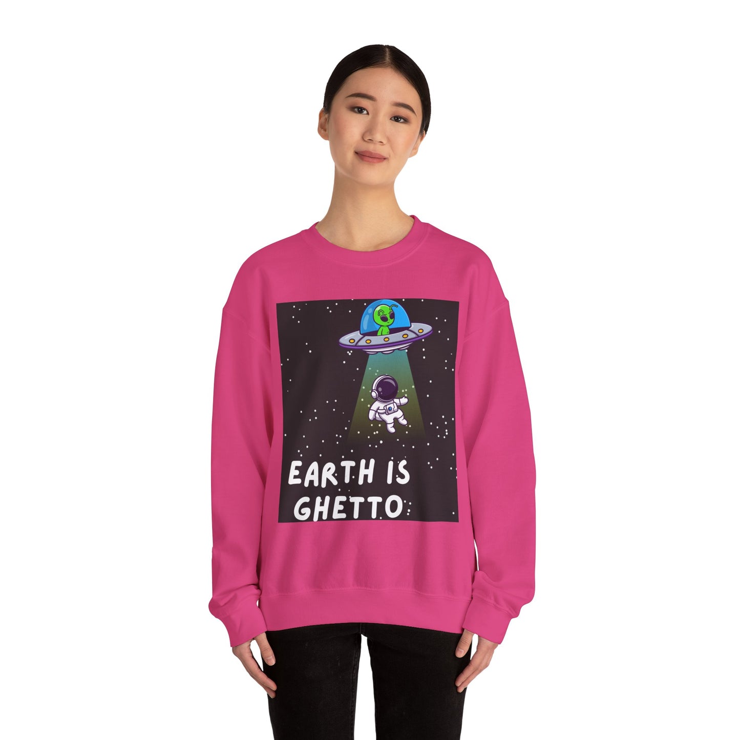 Earth is Ghetto Unisex Heavy Blend™ Crewneck Sweatshirt - Fun Space Graphic Sweatshirt for Cosmic Lovers