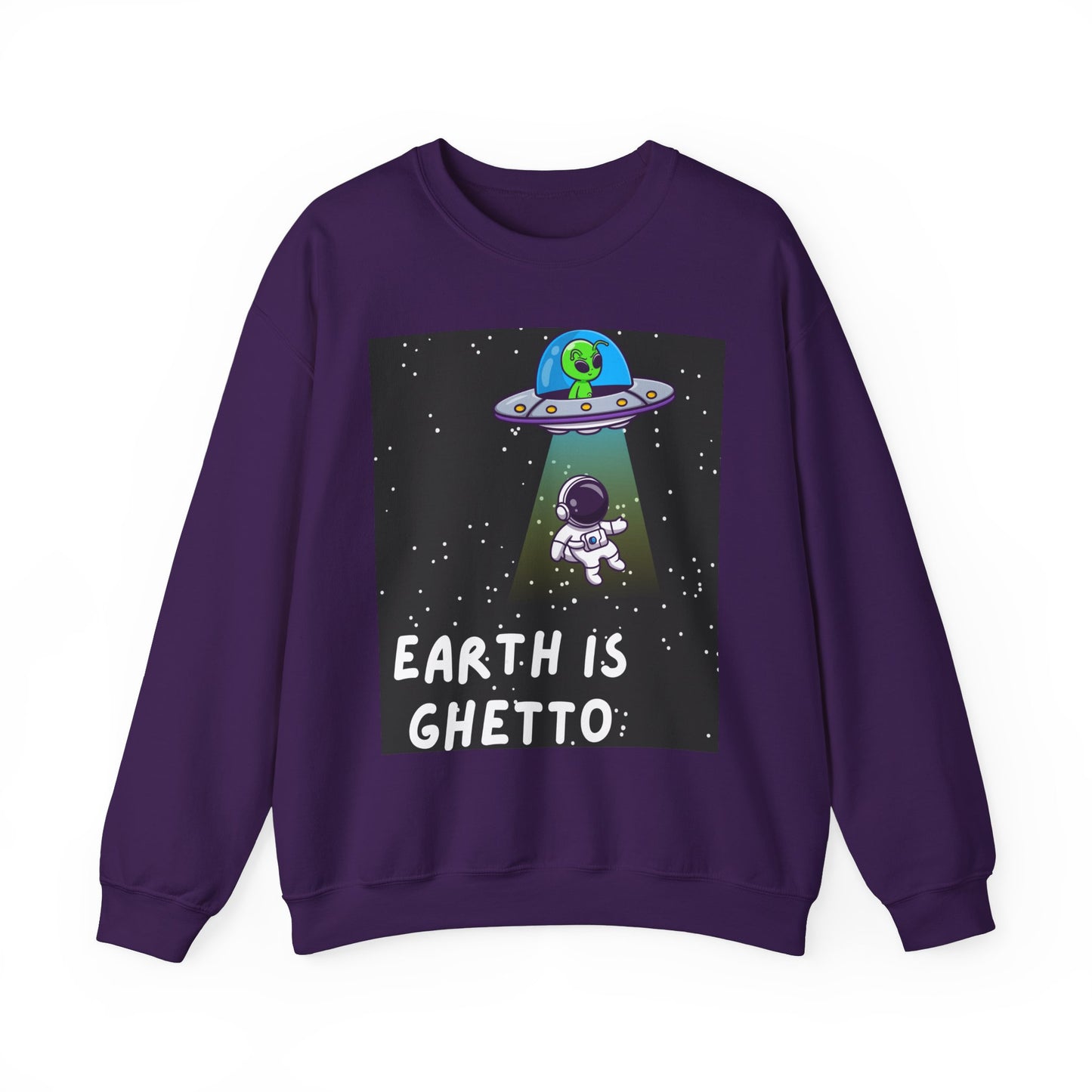 Earth is Ghetto Unisex Heavy Blend™ Crewneck Sweatshirt - Fun Space Graphic Sweatshirt for Cosmic Lovers