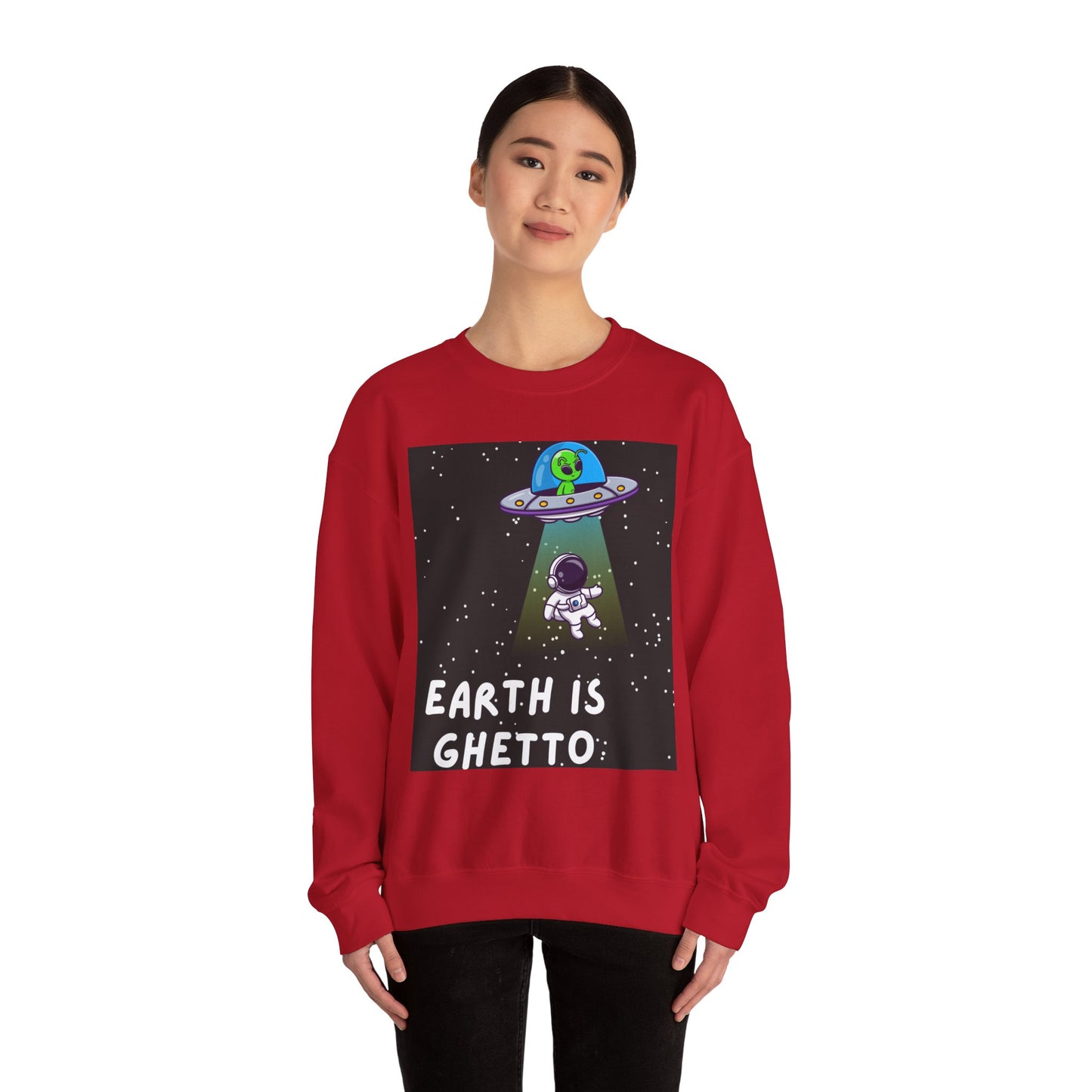 Earth is Ghetto Unisex Heavy Blend™ Crewneck Sweatshirt - Fun Space Graphic Sweatshirt for Cosmic Lovers