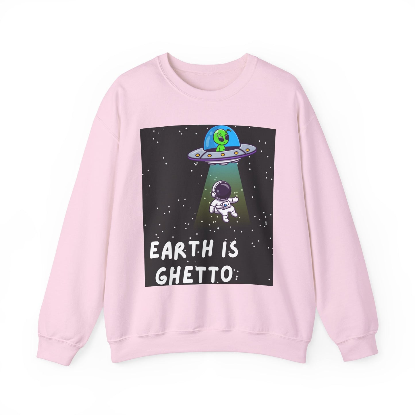 Earth is Ghetto Unisex Heavy Blend™ Crewneck Sweatshirt - Fun Space Graphic Sweatshirt for Cosmic Lovers