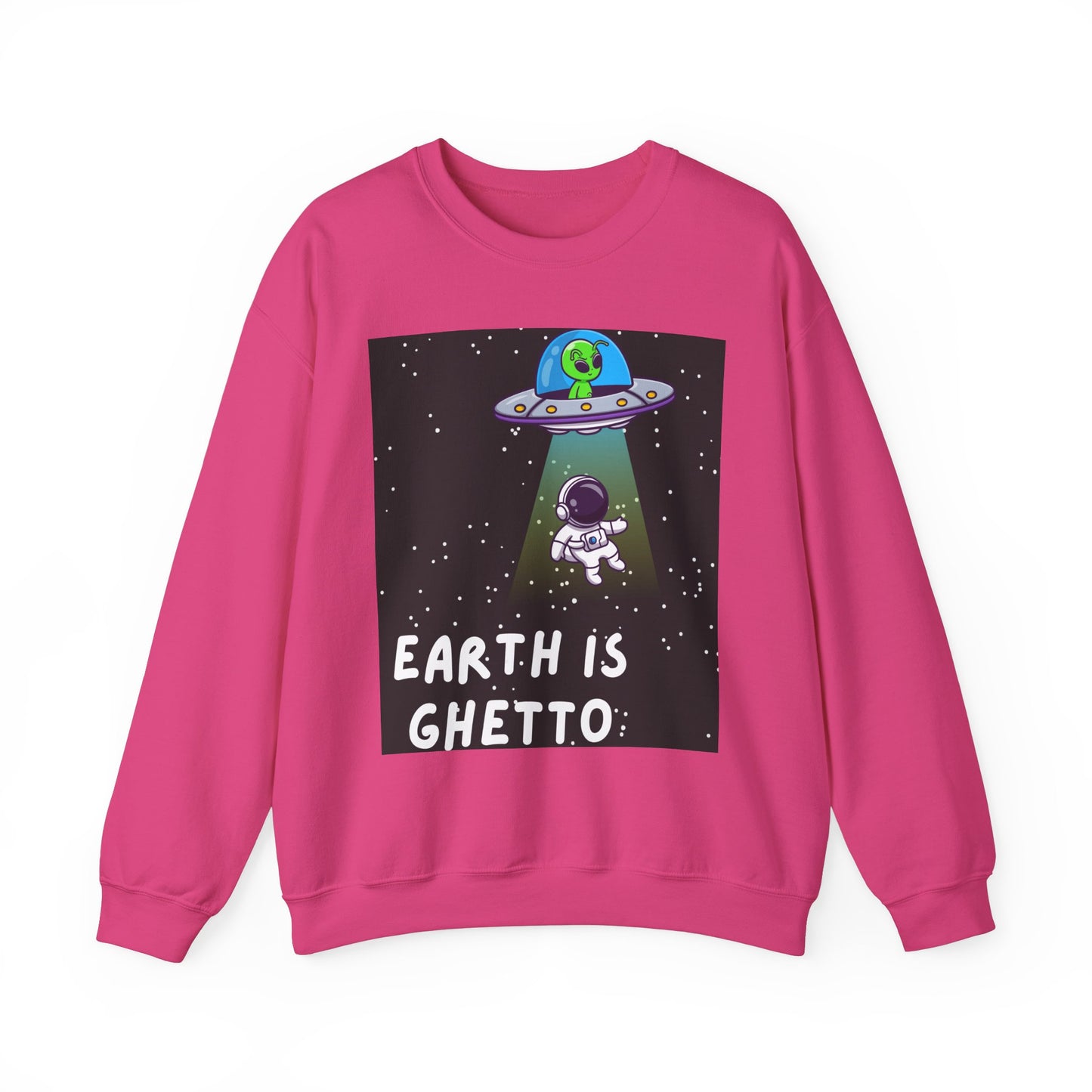 Earth is Ghetto Unisex Heavy Blend™ Crewneck Sweatshirt - Fun Space Graphic Sweatshirt for Cosmic Lovers