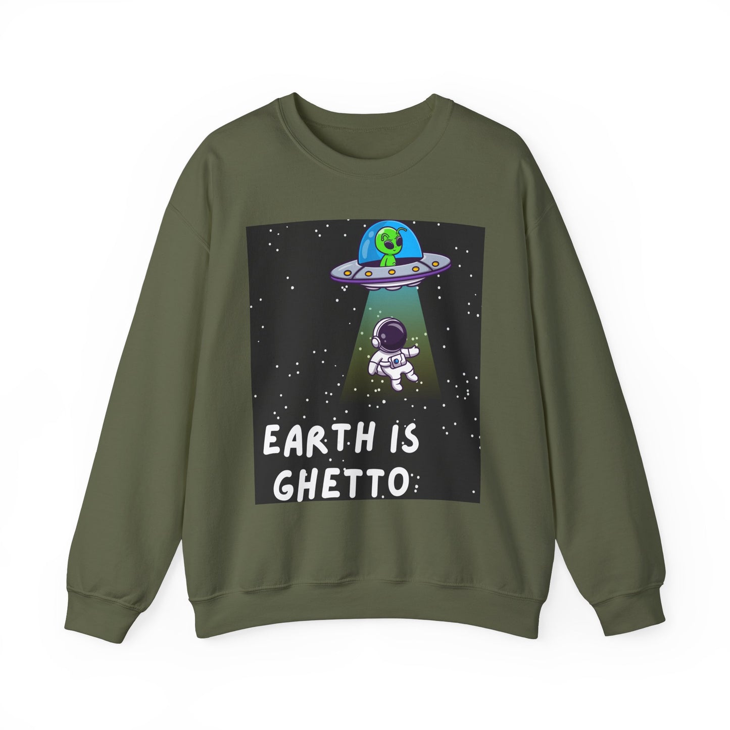 Earth is Ghetto Unisex Heavy Blend™ Crewneck Sweatshirt - Fun Space Graphic Sweatshirt for Cosmic Lovers