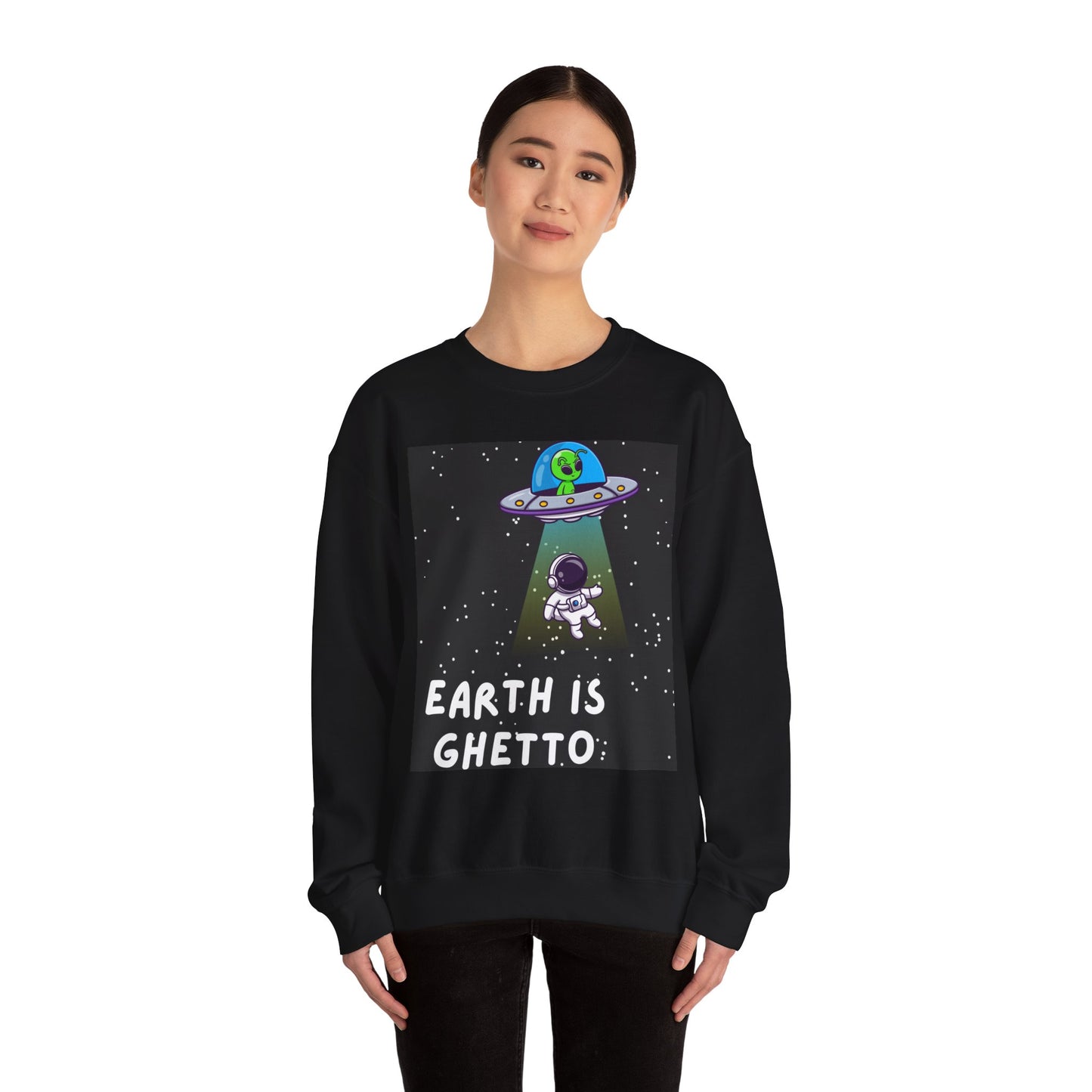 Earth is Ghetto Unisex Heavy Blend™ Crewneck Sweatshirt - Fun Space Graphic Sweatshirt for Cosmic Lovers