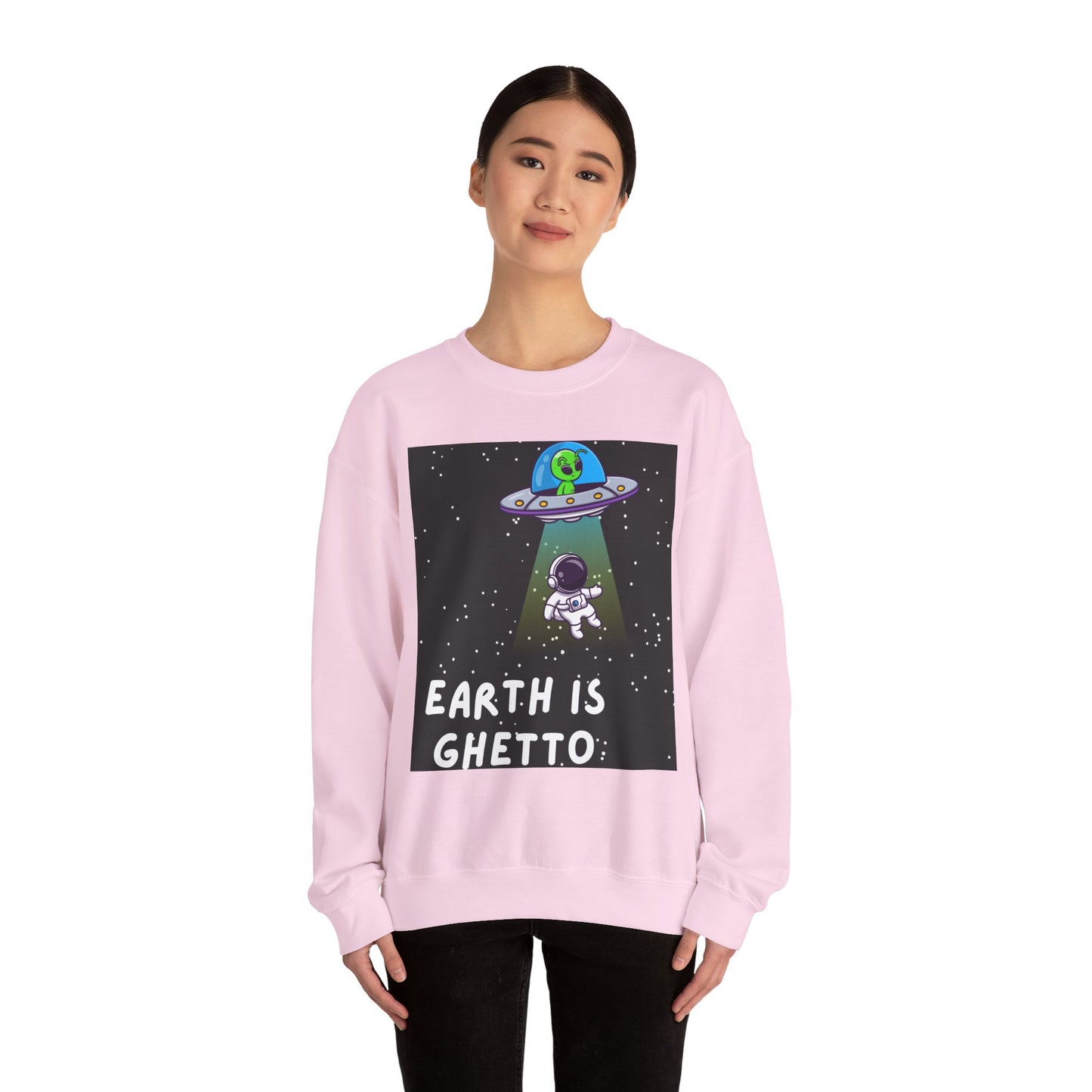 Earth is Ghetto Unisex Heavy Blend™ Crewneck Sweatshirt - Fun Space Graphic Sweatshirt for Cosmic Lovers