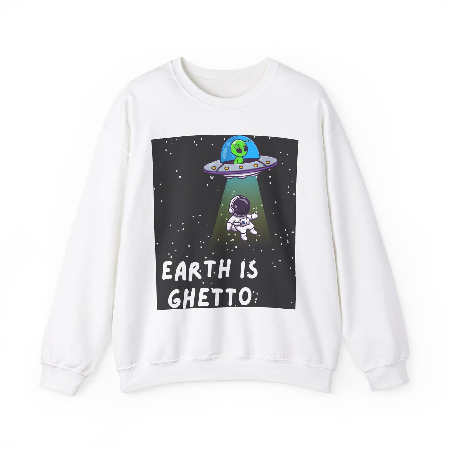 Earth is Ghetto Unisex Heavy Blend™ Crewneck Sweatshirt - Fun Space Graphic Sweatshirt for Cosmic Lovers