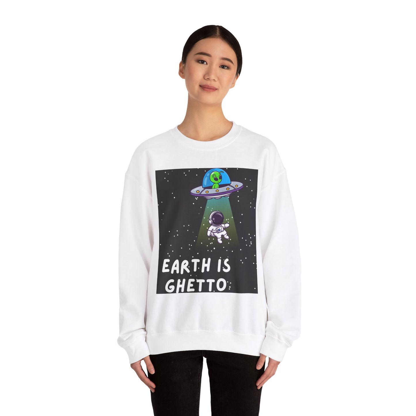 Earth is Ghetto Unisex Heavy Blend™ Crewneck Sweatshirt - Fun Space Graphic Sweatshirt for Cosmic Lovers